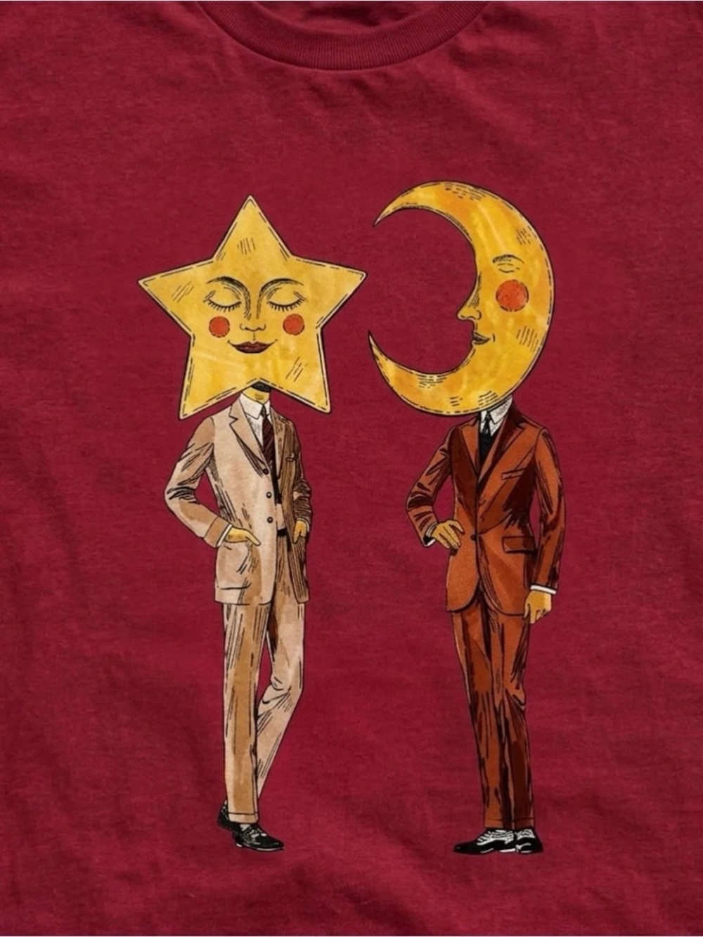 Gildan Red Short Sleeve Tee with Star and Moon Gentlemen Graphic - Picture 2 of 2